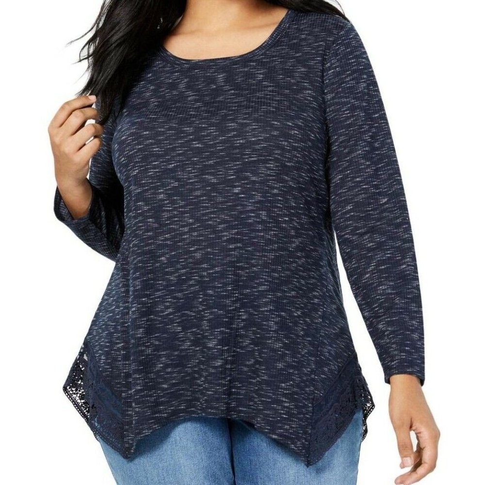 Style & Co. Women's Knit Top Lace Trim